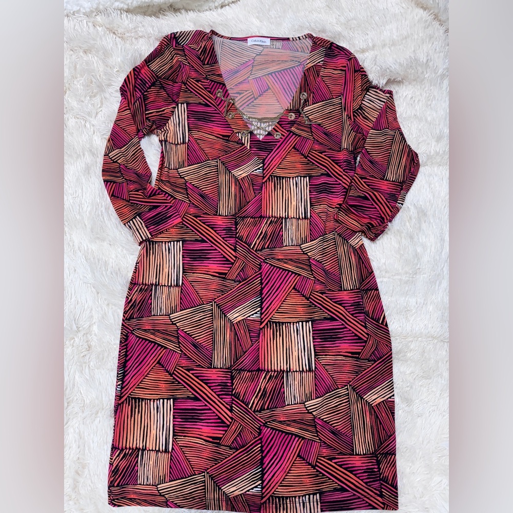 Calvin Klein geometric dress with chain detail - women’s 12